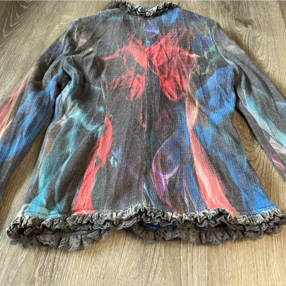 Etouile Du Monde Angora Small/Medium Womens Ruffle Lace Marbled Cardigan Sweater - Picture 13 of 13